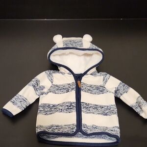 H&M Navy & White Striped Sherpa Hoodie with Ear Hood